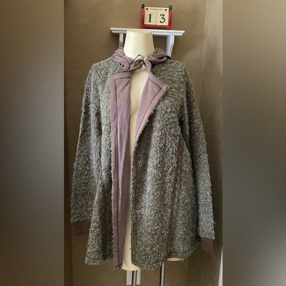 Mystree Open Front Boucle Boho Sweater Cardigan hoodie Crochet detail Women’s M - Picture 2 of 14